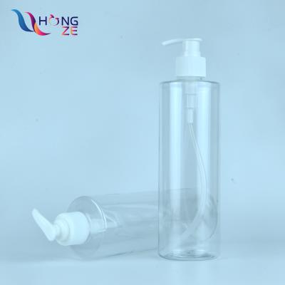 China Wholesale Custom 500ml Personal Care 16oz Clear Flat Cylinder Empty Shoulder Shampoo Gel Body Lotion Pump Plastic Dispenser Bottle PET for sale