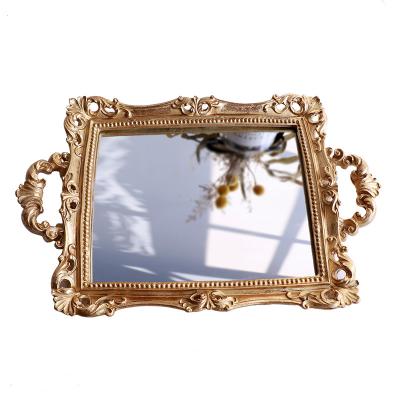 China Wholesale Hot Selling Resin Mirror Home Factory Hotel Restaurant Decorative Serving Tray With Handle for sale