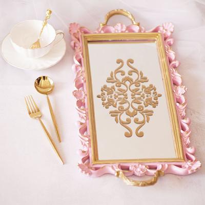 China China Factory Directly Supply Rectangle Resin Mirror Tray With Handle Saving Tray For Decorative HY16109 for sale