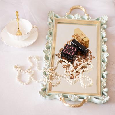 China China Factory Directly Supply Rectangle Resin Mirror Tray With Handle Saving Tray For Decorative HY16109 for sale