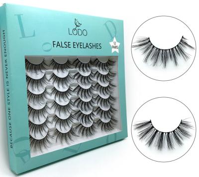 China Natural Long 12 Pairs Of False Eyelashes Full Strip Lashes 3d Mink Eyelashes With Customize Box for sale