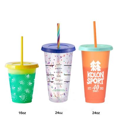 China 16 oz Eco-friendly 24 oz Stadium Personized Logo Color Changing Reusable Water Cup Plastic Cup Color Changes Confetti Magic Cold Temperature for sale