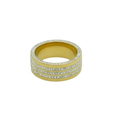 China Custom Fashion Women's Environmental Friendly Crystal Diamond Cubic Hip Hop Jewelry Gold Plated Stainless Steel Zirconia Ring for sale