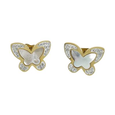 China Nickel Free And Hypoallergenic Hot Selling Diamond Butterfly Earrings Women Butterfly Stud Earring 14k Gold Plated Fashion Jewelry for sale