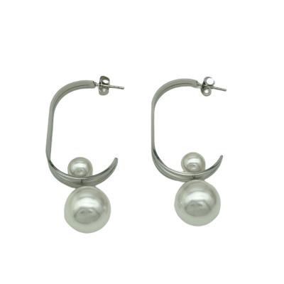 China Romantic Romantic Pvd Plated Genuine Baroque Silver Imitation Freshwater Stainless Steel Women Bead Earring Circle Earrings for sale