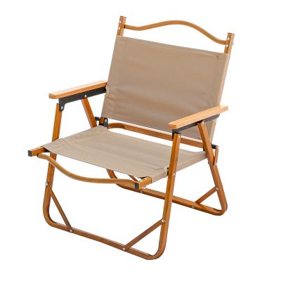 China Low Seat Aluminum Grain Picnic Outdoor Beach Chair Portable Wooden Foldable Armrest Manager Chair Lightweight Camping Folding for sale