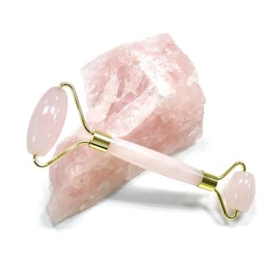 China Pink Jade Stone Skincare Tool Jade Roller Natural Double Head Face Lift Set, Face Massage Roller Mounted, Beauty Facial Massager for sale