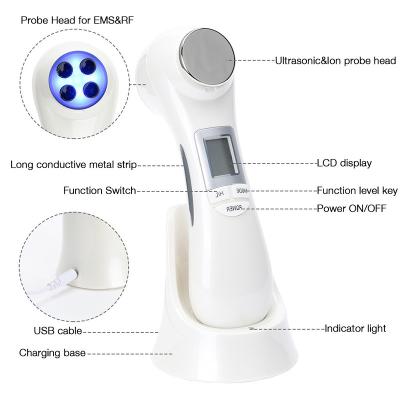 China Wrinkle remover 5 in 1 EMS photon microcurrent+RF+led photon beauty device RF facial skin tightening machine lifting RF remote control beauty for sale