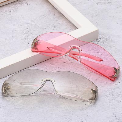 China Fashion sunglasses 2022 Y2K five-pointed sports star decoration large frame fashion one-piece square rimless sunglasses rising outer lenses for sale