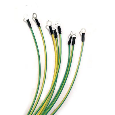 China Round O Connector Electronic Green Yellow Power Flat Cable Brass Brass Ring Insulated Wire Terminal Harness for sale