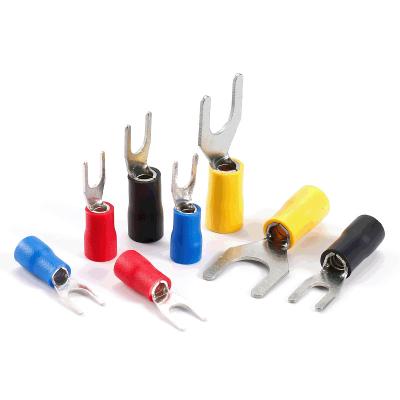 China PVC+Red Copper/Brass Type Insulated Electrical Terminal Fork Terminal Cold-Press Connector, U Spade Type Cable Lug Connector Terminals for sale