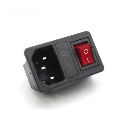 China Commercial 250V 15A pin AC male electrical plug and socket with fuse and 2 pin/4 pin red light rocker switch for sale