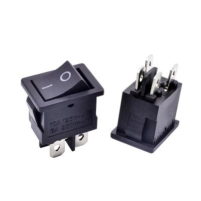 China 4 Terminals 2 Plastic Position ON Black Power Switch 6A 250V / 10A 125V Rocker Switch Mini Boat Switch 21*15 for sale