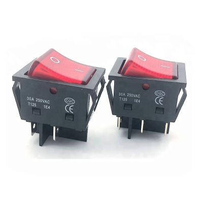 China Silver Alloy T125 4pin 250V 30A 2 Way Indicator Light Red Rocker Switch ON/OFF for sale