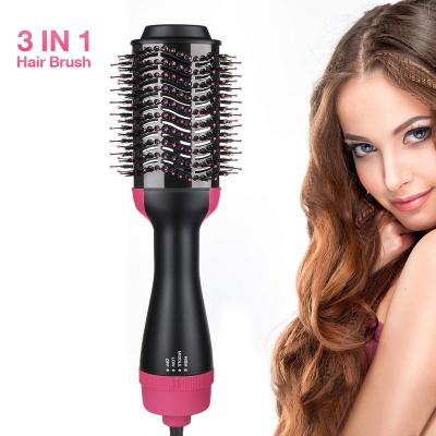 China Hot Air Ion Hair Dryer 3-in-1 Hair Straightener Ionic Massage Electric Negative Hair Curler Brush And Comb for sale