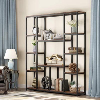 China Environmentally Friendly Rustic Vintage 12-Open Shelf Etagere Library Book Shelves Display Rack Storage Organizer For Home Office for sale