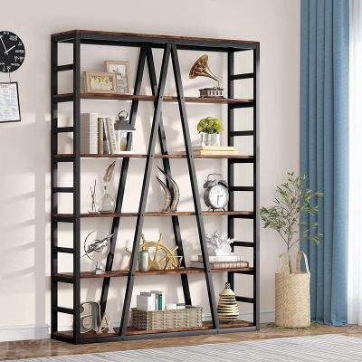 China PANEL Industrial Modern Book Shelves 71 Inch 6 Tier Tall Bookshelf Bookcase For Living Room Home Office for sale