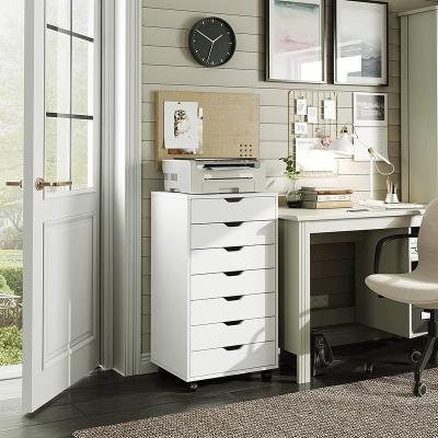 China (Size) 7-Drawer Adjustable Chest, Wooden Storage Dresser Cabinet with Wheels, White for sale