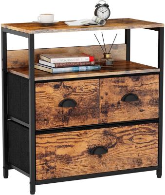 China Adjustable (Height) Dresser with Storage Shelf, Bedside Table with 3 Fabric Drawer Wood Top for Bedroom Rustic Brown for sale