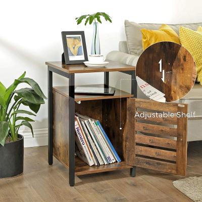 China (Height) Adjustable End Table With Open Shelf Steel Frame Bedroom Rustic Brown Or Black for sale