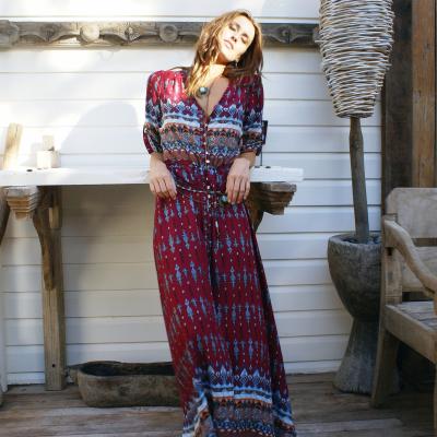 China Hot Style Puls Waist Dress Bohemian Women Breathable Print Beach Dress for sale