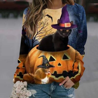 China QUICK DRY Women's Casual Long Sleeve Hoodie Halloween Cartoon Print Top for sale