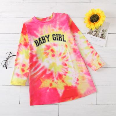 China New QUICK DRY tie-dye series children's dazzle multicolor stereo color letter printing medium long children's hoodie for sale