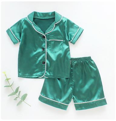 China Breathable Summer Children's Silk Satin Shorts Sleeve Pajamas Child Cartoon Printing Home Wear Shorts Pajama Sets for sale