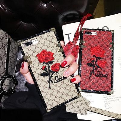 China European and American shockproof famous embroidery rose p20 lanyard suitable for forsamsung luxury phone case embroidery phone case for sale