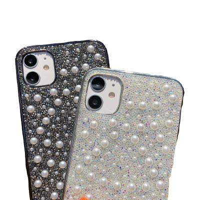 China Wholesale Designer Shockproof Faux Stone Leather Anti-drop Pearl Luxury Silicone Phone Case for sale