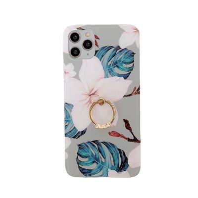 China Shockproof Suitable For With Stand Blue Bottom Flower Shiny Frosted Retro Mobile For Apple Silicone Half-pack Soft Shell Phone Case for sale