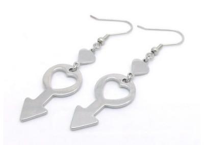 China Girls Stainless Steel Heart Earrings , Cute Key Charms Steel Hoop Earrings for sale