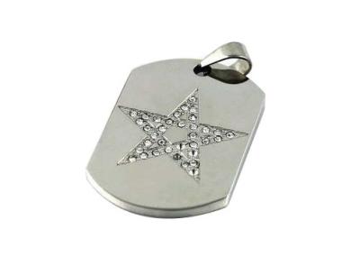 China Long Oval Tag Stainless Steel Pentagram Pendant Silver Plated With Clear Crystals for sale