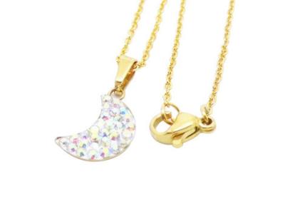 China New Moon Shaped Stainless Steel Necklace Gold Plated With Clear Crystal for sale