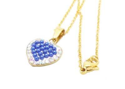 China Blue Pearl Stainless Steel Heart Pendant Necklace , Personalized Stainless Necklace for sale