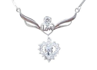 China Double Heart White Zircon Sterling Silver Charm Necklace For Anniversary Gift for sale