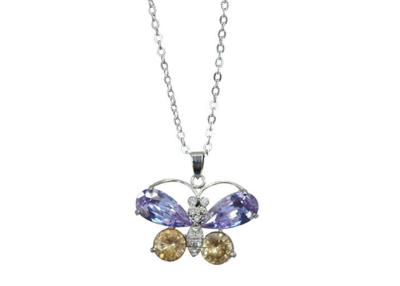 China Unique Purple Gold Plated Sterling Silver Butterfly Necklace With Shiny Zircon for sale