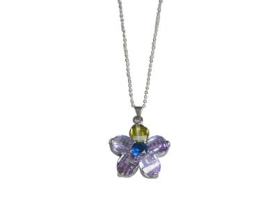 China Light Purple Zircon Unique Silver Necklaces In Oval Petal Sun Flower Shape for sale