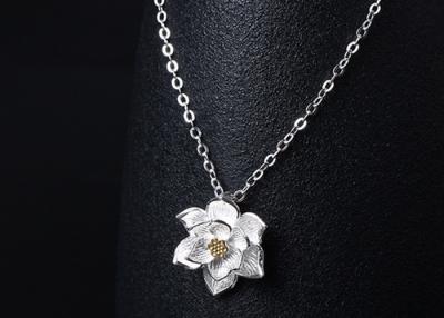 China Retro Sterling Silver Lotus Necklace , Silver Fashion Necklace For Women for sale