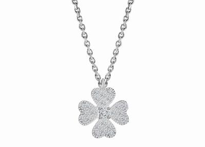 China Four Leaf Clover Shape S925 Sterling Silver Charm Necklace Zircon Inlaided for sale