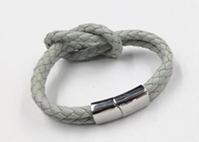 China Mens Leather And Stainless Steel Bracelets Magnetic Clasp Lucky Knot Leather Bracelets for sale