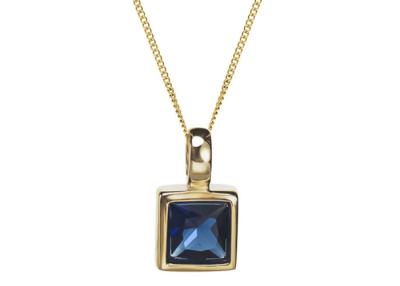 China Elegant Sterling Silver Charm Necklace Square Shape Dark Blue Diamond Set Chain for sale