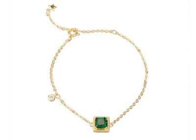 China S925 Silver Bracelet Female Personality Fashion Handmade Geometric Square 18K Gold Emerald Zircon Jewelry for sale