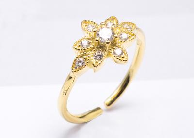 China Flower Inlaid Zircon Ring 925 Silver Ladies Opening Adjustable Gold - Plated Silver Jewelry for sale