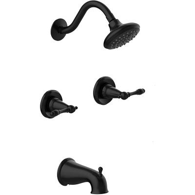 China Other Factory Outlet Matte Black 2 Handle Shower Faucet Set Concealed Bathroom Rain Mixer Shower Set for sale