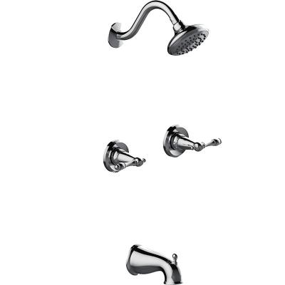 China Other Factory Outlet Polished Chrome 2 Handle Shower Faucet Set Concealed Bathroom Rain Mixer Shower Set for sale