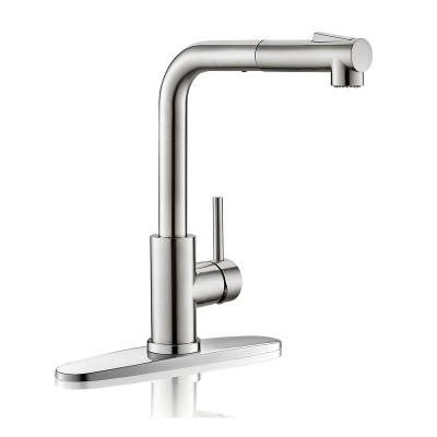 China Modern Pull Out Spray Brushed Nickel Single Handle With Silver Stainless Deck Steel Bar Kitchen Sink Faucet With Pull Down Sprayer for sale