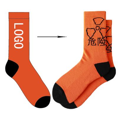 China Sporty simple style clean custom unisex brand terry athletic socks striped sports socks with logo for sale