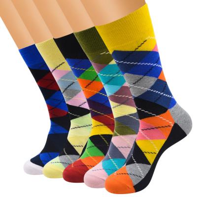 China High Quality Men's QUICK DRY Harajuku Street Hippie Diamond Plaid Retro Hit Color Plus Size Socks for sale