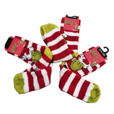 China Winter Thick QUICK DRY Thick Home Funny Novelty Fleece Floor Fleece Christmas Grinches Custom Socks for sale